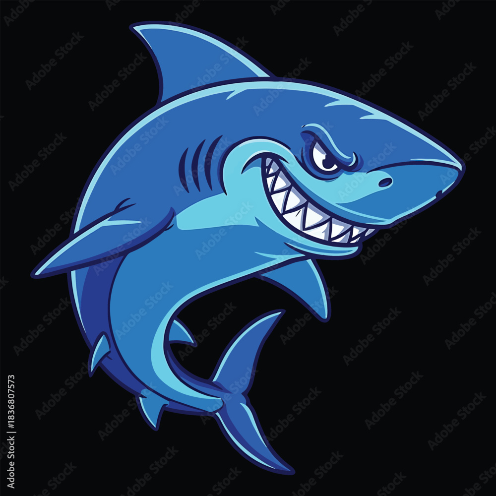 Naklejka premium Blue Cartoon Shark Character Illustration