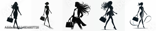 VECTOR WOMAN CARRYING BAG SILHOUETTE WHITE BACKGROUND