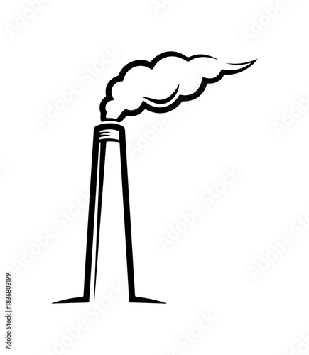 Factory chimney with smoke cloud