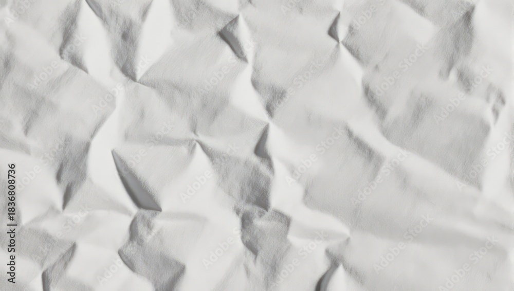 Fototapeta premium Close-up of crumpled white paper texture, abstract background.