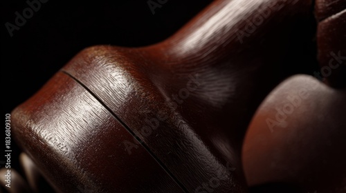 bakelite. Close-up of an antique telephone receiver with dark brown bakelite casing, textured surface. product launch decks, UI/UX mockups, designed for product launches and innovation pitches.
