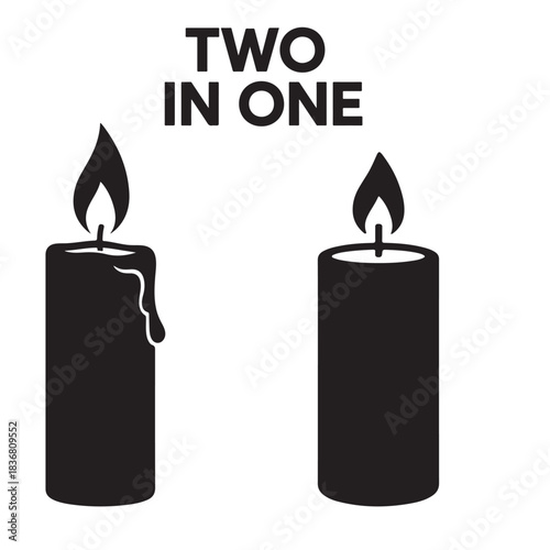 Two candles one melting one intact representing duality and choice isolated 