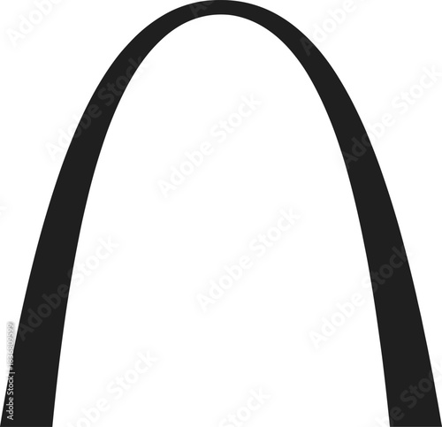 Parabolic arch silhouette illustration featuring symmetrical upside-down U shape, minimalist black design, geometric structure, and architectural vector concept