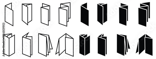 Types of Brochure Folds Black Line Icon Set – Paper Folding Diagrams Vector Illustration