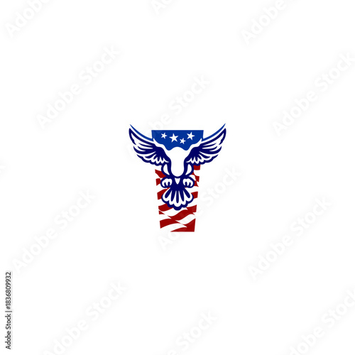A clean emblem of an eagle blended with the USA flag forming a unique alphabet letter, ideal for logos, patches, and patriotic branding projects.