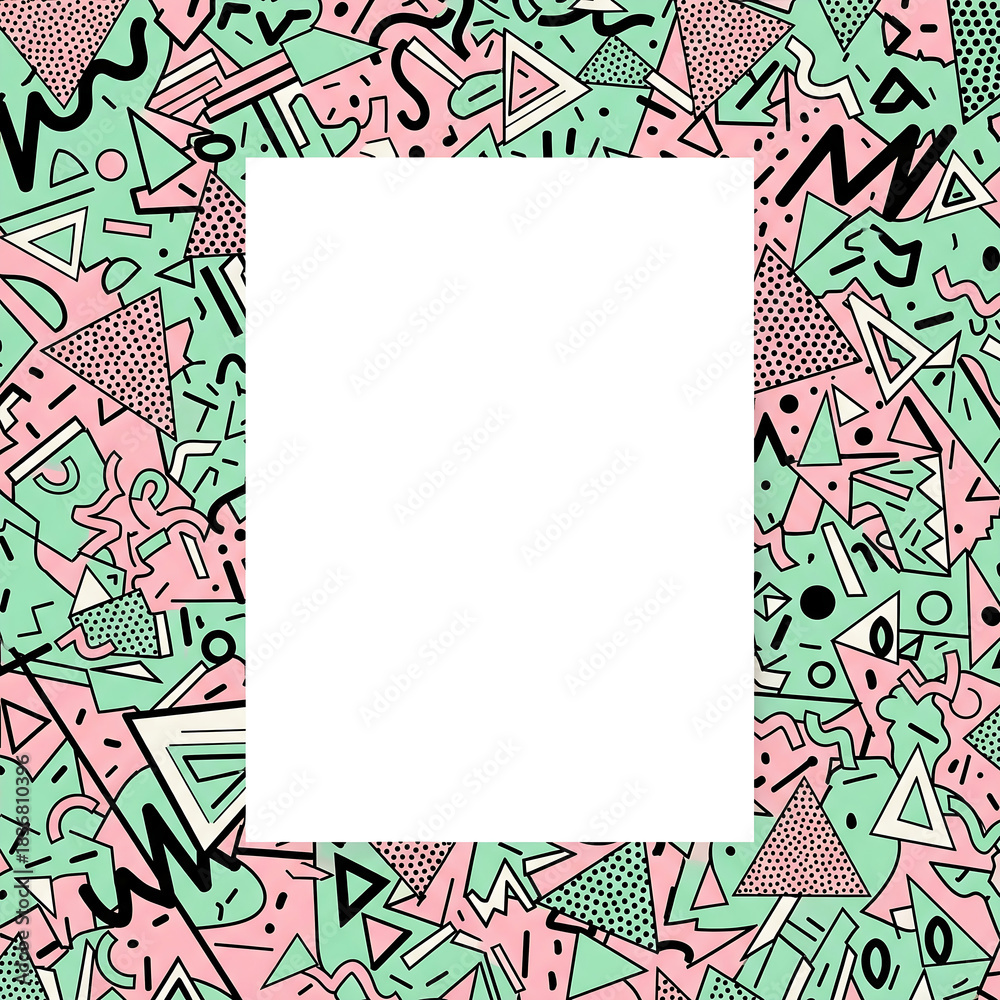 Fototapeta premium Retro 90s Memphis Style Geometric Pattern Frame with Copy Space
