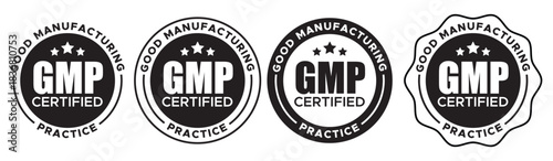 GMP Certified Green Stamp Icons – Good Manufacturing Practice Circular Seal Set