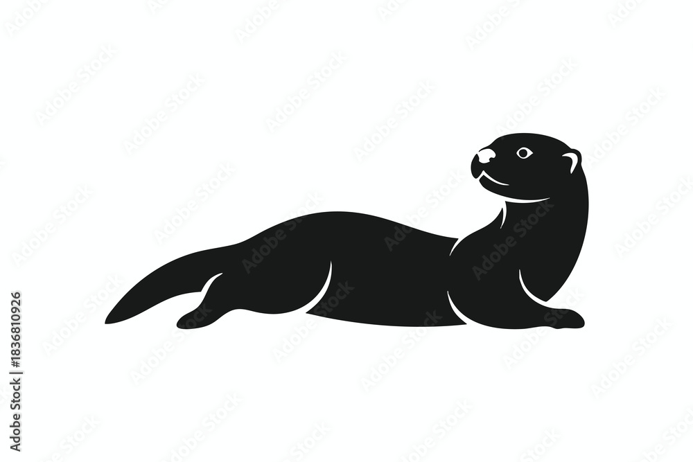 Fototapeta premium Black Seal Silhouette on White Background