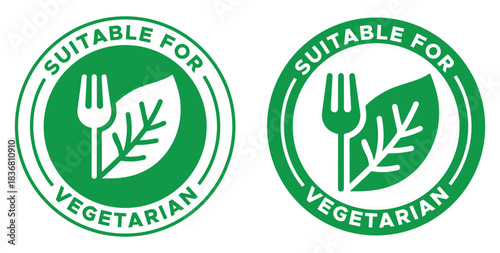 Suitable for Vegetarians Green Stamp Icons – Circular Vegan Friendly Symbol Set