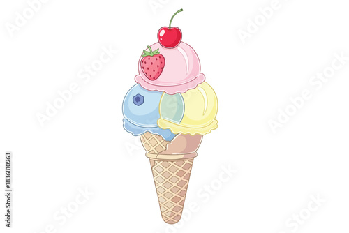 Colorful Ice Cream Scoops with Fresh Fruit