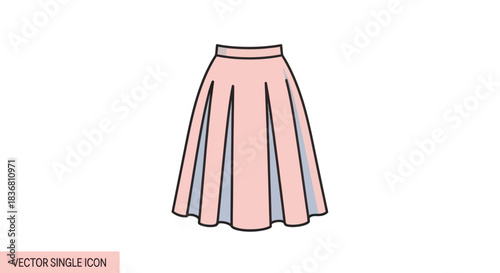 Pink Pleated Skirt Illustration with Black Outline.