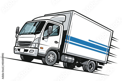 White Delivery Truck in Motion