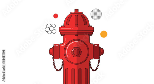 A bright red fire hydrant illustrated in a clean modern flat line style with abstract geometric shapes on a white background.