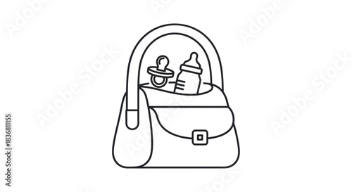 Diaper Bag Outline with Baby Bottle and Pacifier.