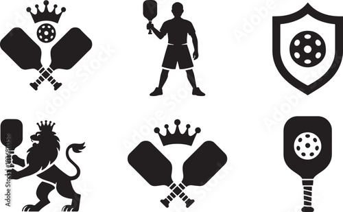 Collection of Pickleball Themed Silhouettes Featuring Crown and Lion Designs
