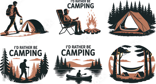 Id rather be camping camp fire forest lake trees camper outdoor adventure vector