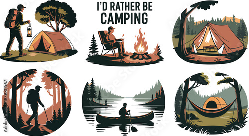 I'd rather be camping vector illustration design for outdoor nature landscape theme