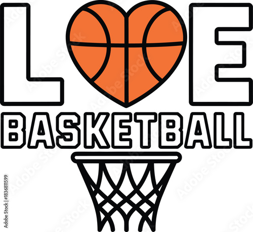 Love basketball vector design with heart shaped ball and net for sports fans
