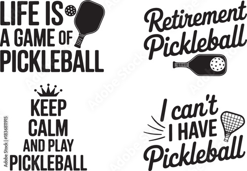 Play pickleball design with paddle and ball graphic art for sports lover set
