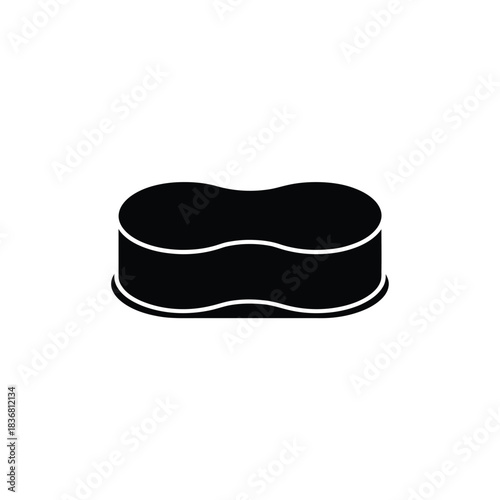A simple black silhouette of a cleaning sponge with a wavy top edge on a white background