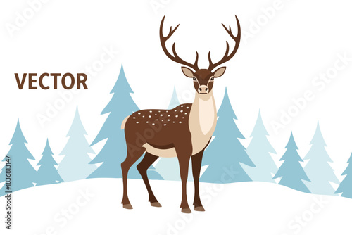 Vector illustration of deer in winter forest