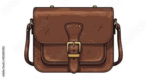 Brown Leather Shoulder Bag with Buckle Closure.