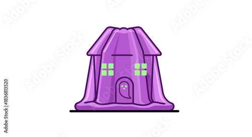Purple Inflatable Bouncy House Play Structure Cartoon Illustration.