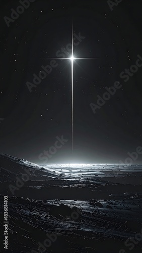 Illuminated celestial cross shining down upon a desolate landscape