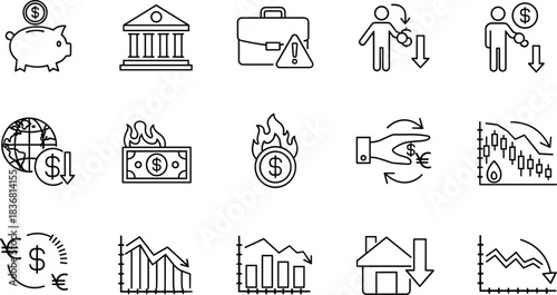 Language Learning and Translation Service Outline Icons Set, Featuring Speech Bubbles, Interpreters, Headsets, Educational Books, and Global Communication Symbols.