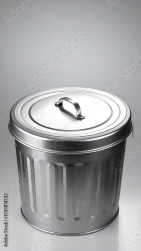 Metallic cylindrical waste container with lid on a neutral gradient