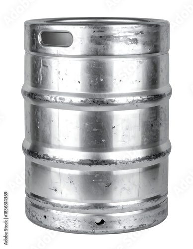 Metallic cylinder, used to store liquids, with a top handle and bands