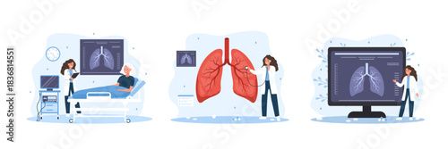 Liver disease collection. Doctor diagnosis and treatment with medical illustration for healthcare or hospital care.