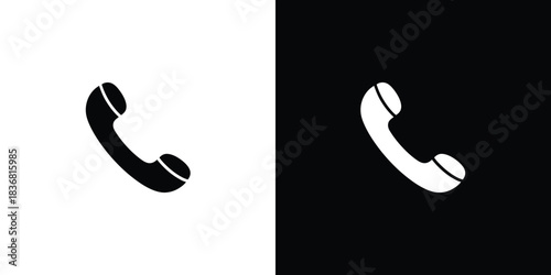 Classic telephone handset symbol displayed on a split black and white background for communication concepts