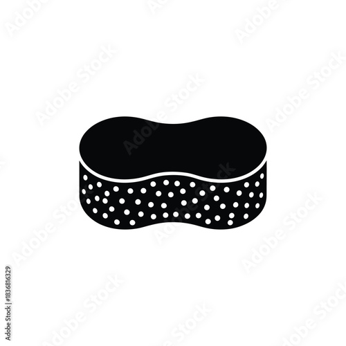 Contour shaped black sponge with white polka dots for cleaning and washing tasks