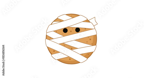 Cartoon Mummy Face with Bandages and Button Eyes.