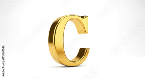 Shiny Golden Letter C with Reflective Surface.