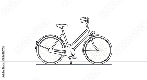 Classic Step-Through Bicycle Line Art Illustration.