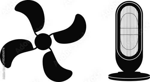 Illustration of Two Black Ventilators Standing on Gray Checkered Background Surface