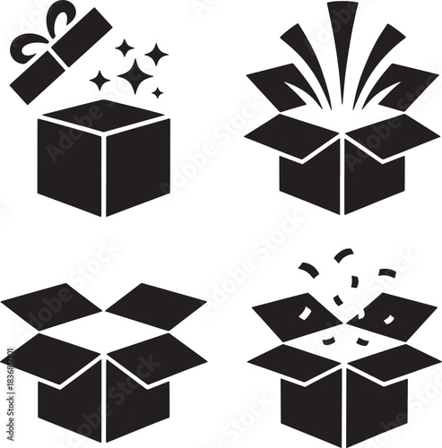 Set of Gift Boxes Silhouette Illustration in Black and White Iconography Elements