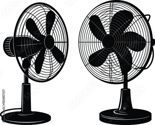 Two different models of vintage electric fans for indoor air circulation vector