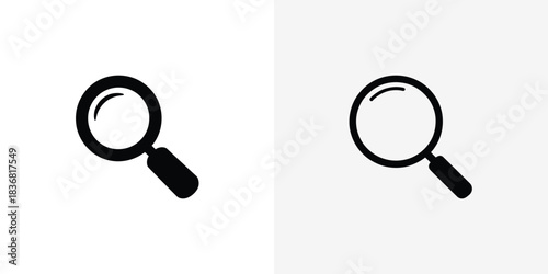Modern black magnifying glass icons representing search and exploration on a light background