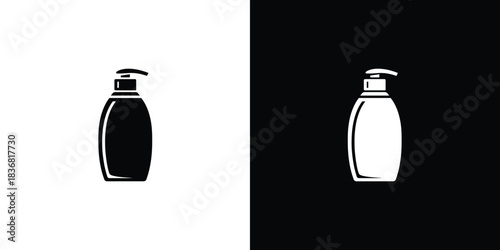 Simple black and white lotion pump bottle icons for cosmetic or hygiene products