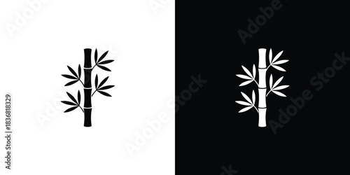 Stylized black and white bamboo stalk icons with lush leaves, representing nature and growth