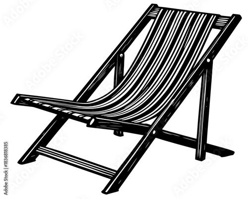 Black Wooden Folding Deck Chair Silhouette Vector Icon for Beach and Travel