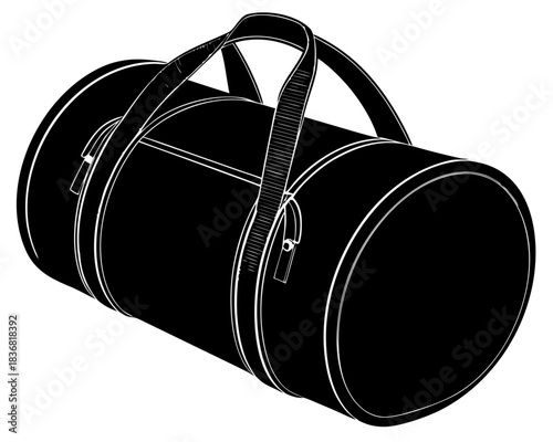 Black Cylindrical Gym Duffle Bag Silhouette Vector Icon for Travel and Fitness