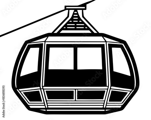 Black Outline Ski Gondola Cable Car Vector Icon for Transportation Design