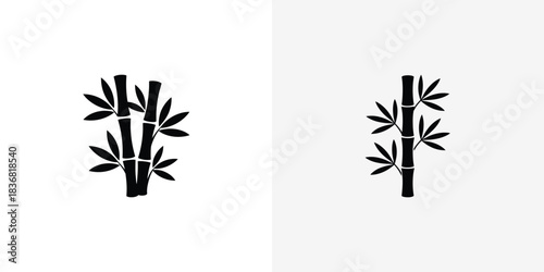Two minimalist black silhouette bamboo plant icons with leaves on a clean white background