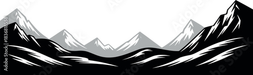 Stylized black and white mountain range landscape graphic mountains nature