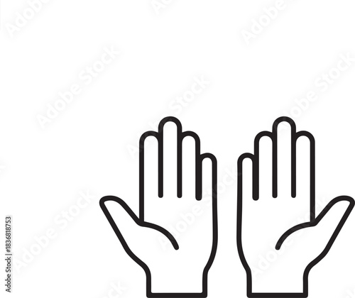 Elegant simple line art outline of two raised hands symbolizing prayer worship or asking for help against a dark background