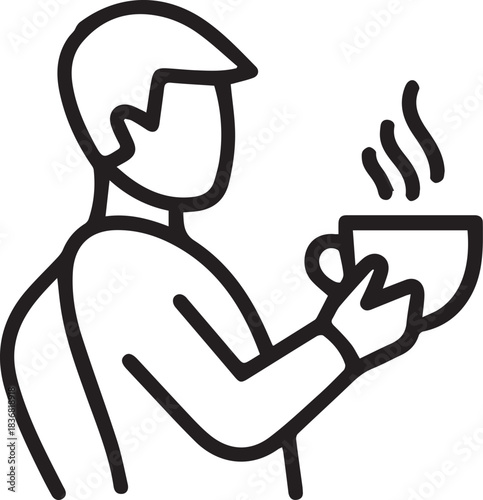 Minimalist line art of focused professional enjoying a warm cup of coffee during a quiet moment break